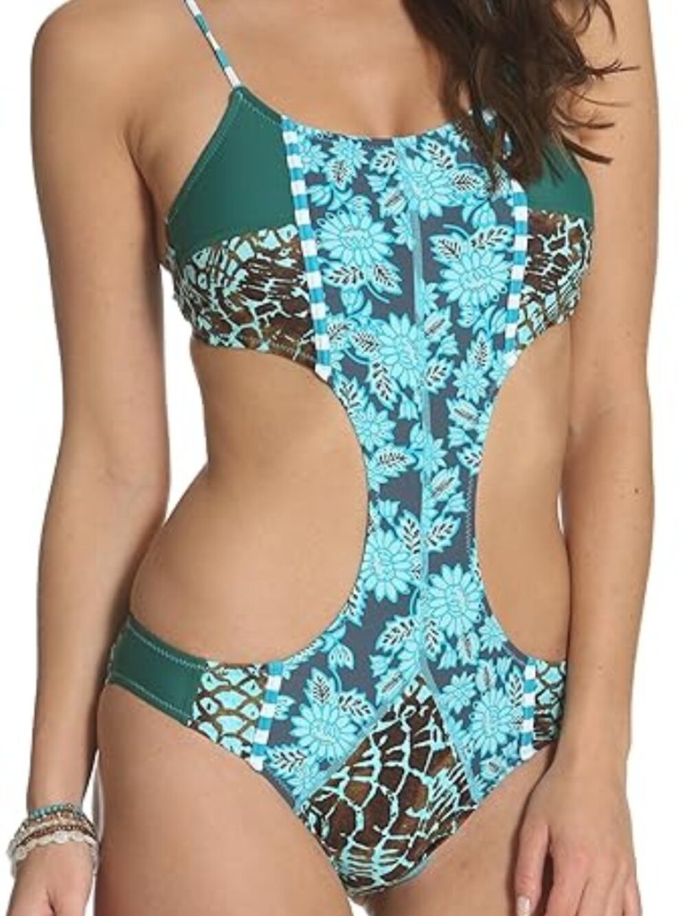Kuleana Monokini Swimsuit Aqua/Blue/Green Cutout Tassel Tie One Piece